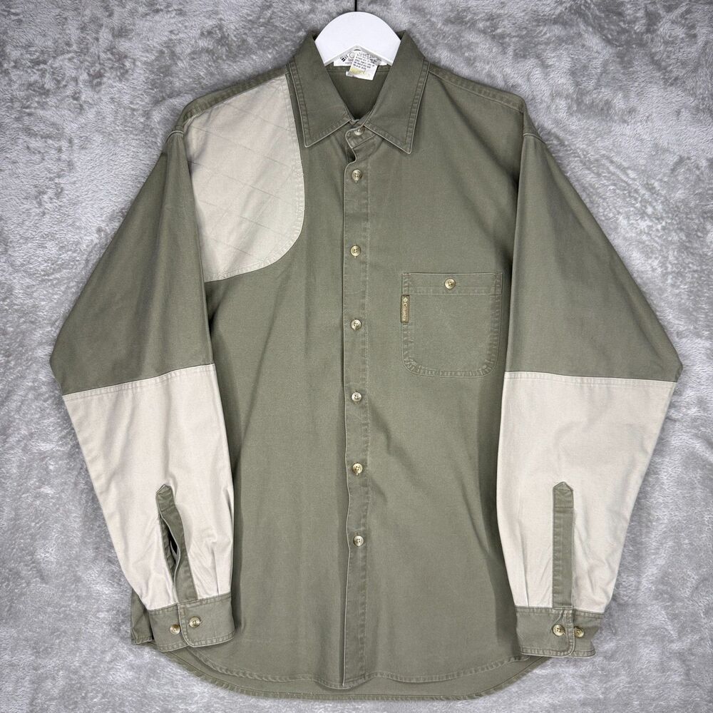 Vtg 90s Columbia Shooting Shirt Men Medium Green Hunt Heavy Button Long Sleeve